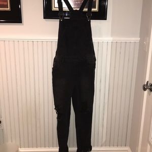 Thrifted Black Distressed Overalls